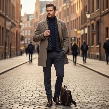 The Brighton Men's Warm Fur Lined Winter Coat with Scarf