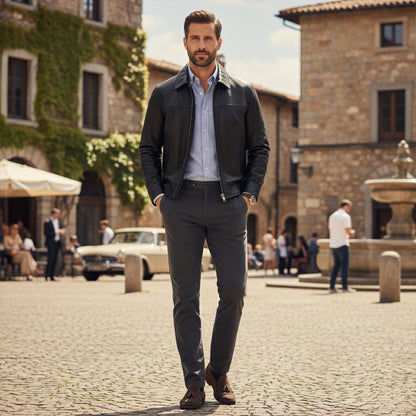 The Chianti Men’s Classic Zip Biker Leather Jacket