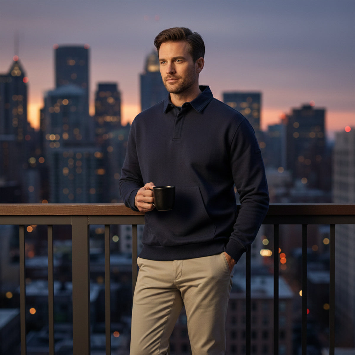 The Ayr Men's Casual Polo Sweatshirt with Front Pocket