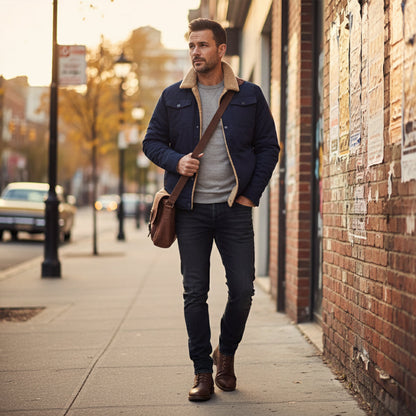 The Piombino Men’s Sherpa Lined Padded Bomber Jacket with Shearling Collar