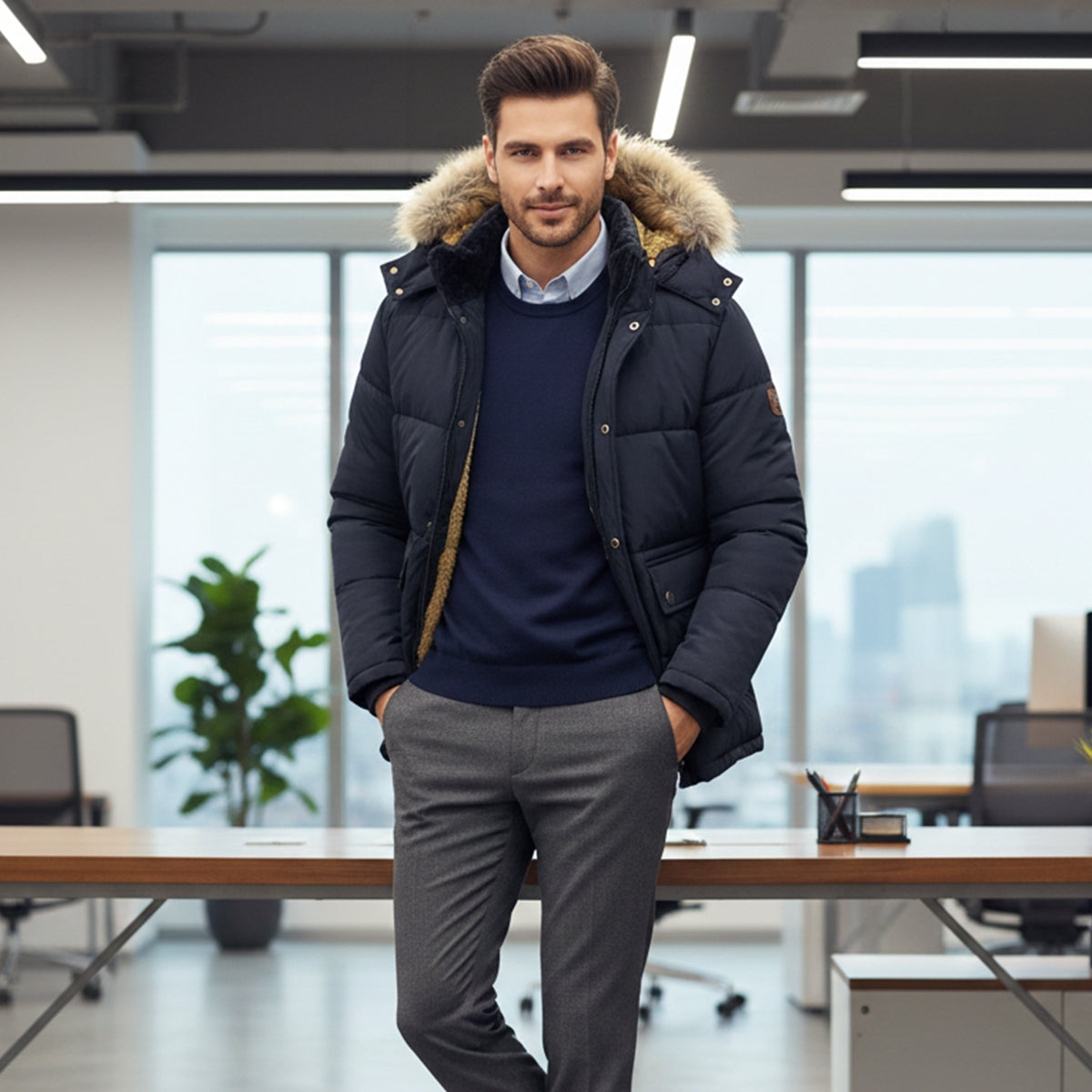 The Cremona Men’s Winter Warm Hooded Parka Jacket with Fur Collar