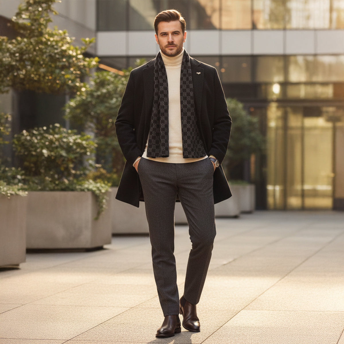 The Brighton Men's Warm Fur Lined Winter Coat with Scarf