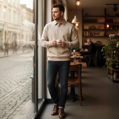 The Ayr Men's Casual Polo Sweatshirt with Front Pocket