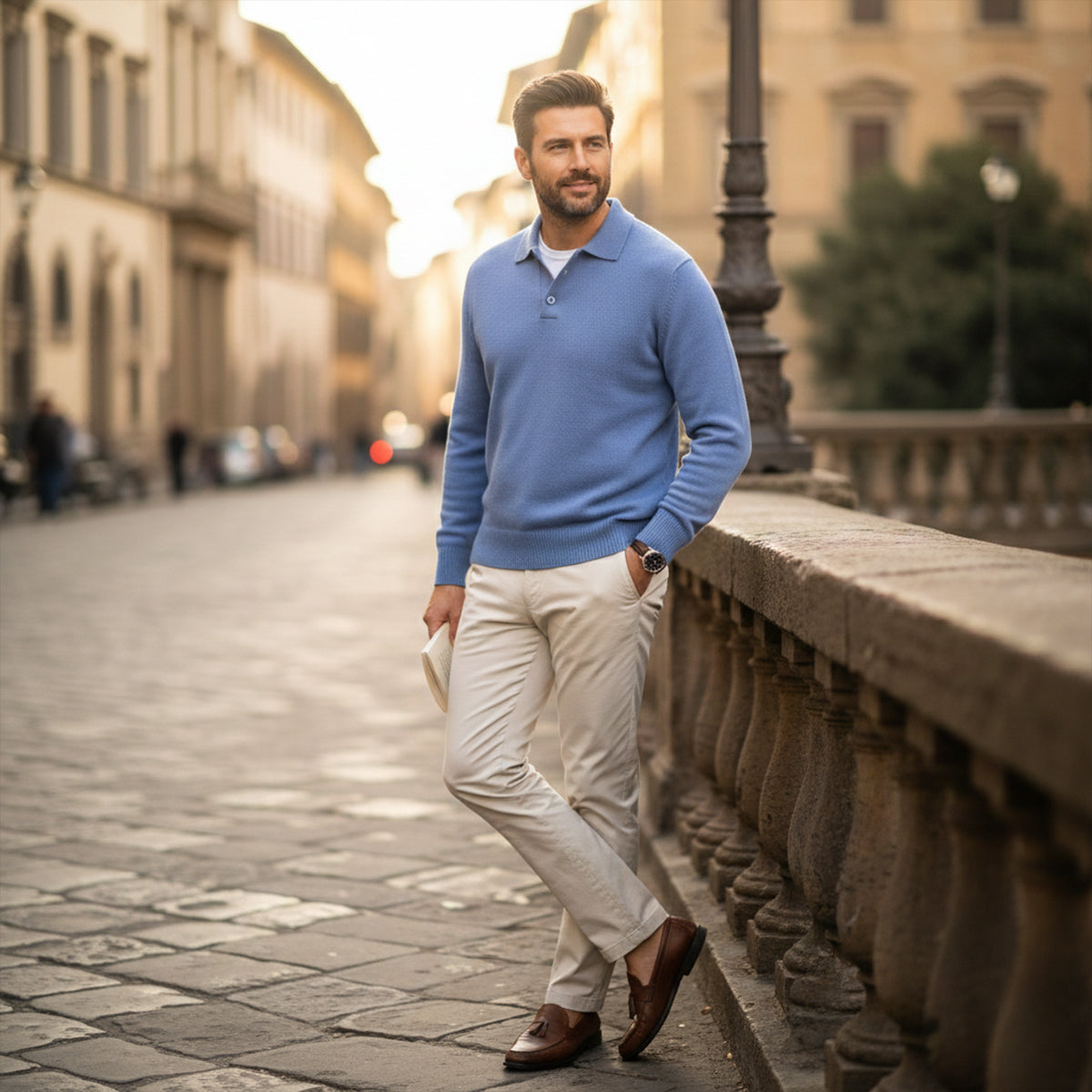 The Four Seasons Men’s Cashmere Buttoned Polo Knit Sweater