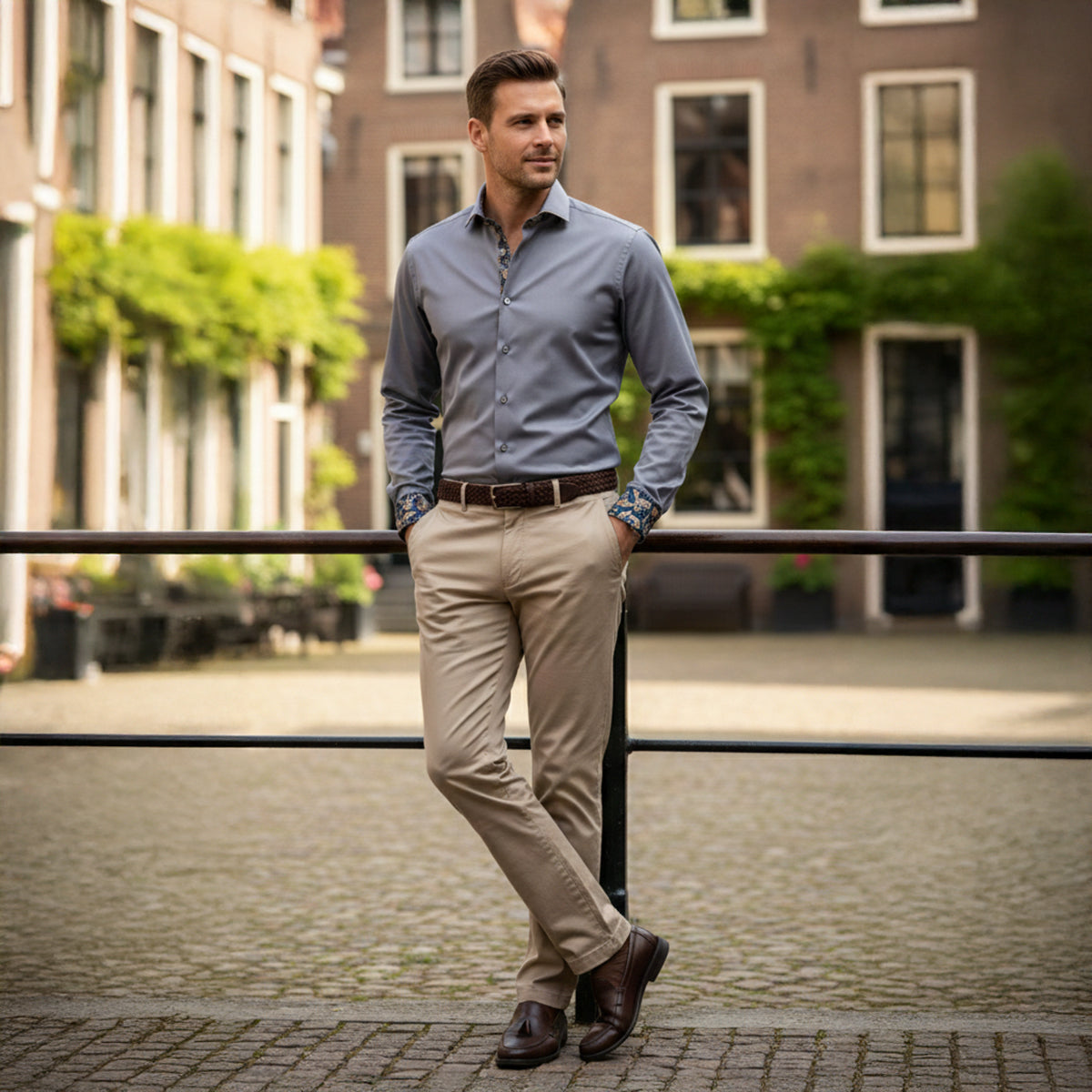 The Mayfair Men’s Tailored Cotton Satin Long Sleeve Dress Shirt - Gray