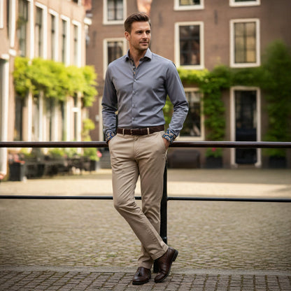 The Mayfair Men’s Tailored Cotton Satin Long Sleeve Dress Shirt - Gray