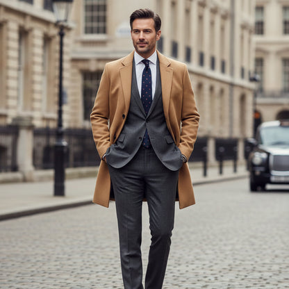 The Paignton Men's Elegant Minimal Camel Single Breasted Wool Coat