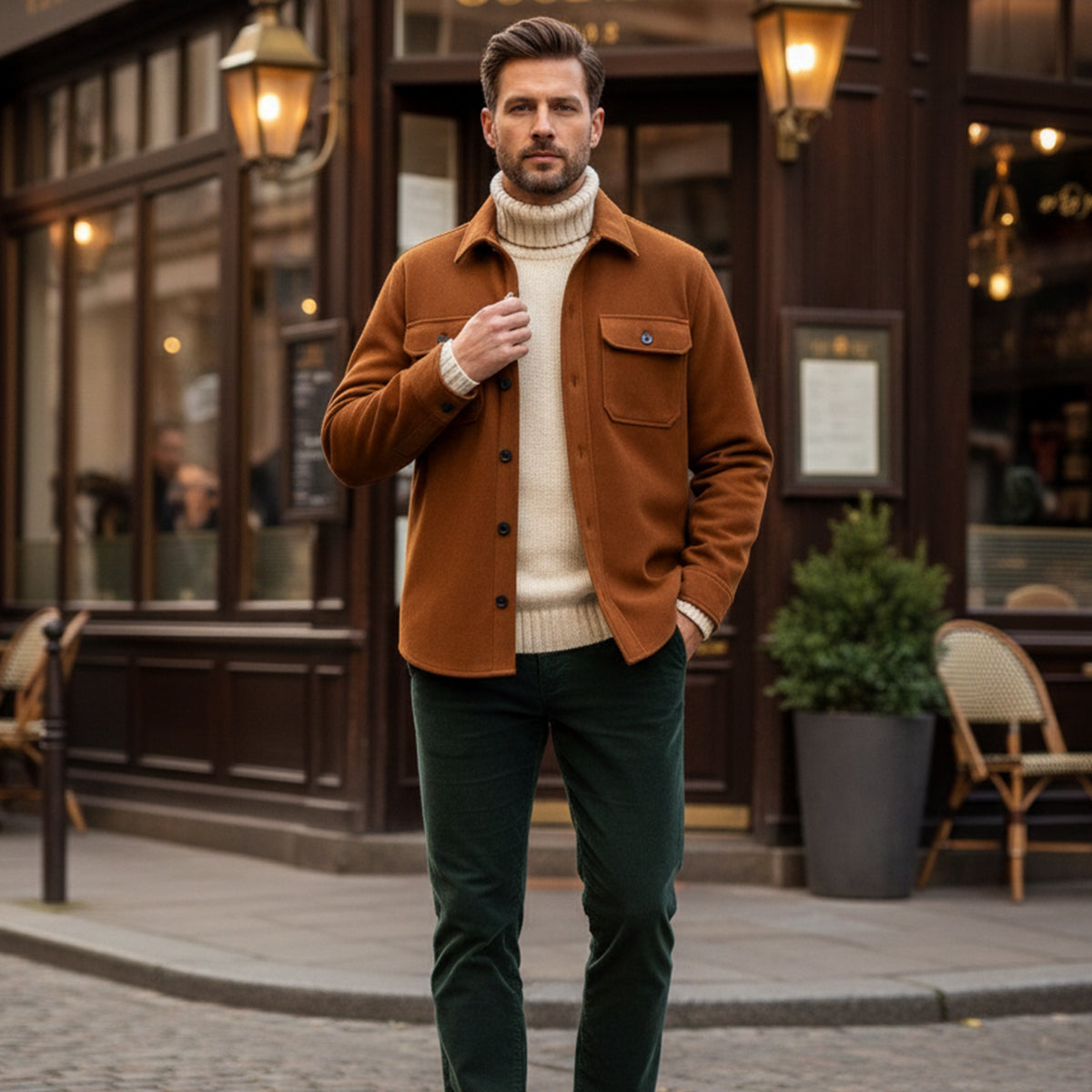 The Hyatt Men's Camel Suede Overshirt - Slim Fit Luxury Jacket with Pockets