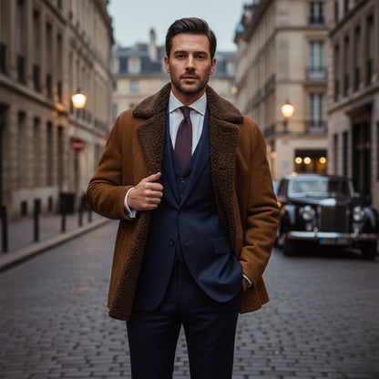 The Ashen Shearling Coat – Men’s Classic Winter Overcoat