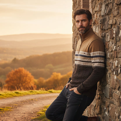 The Chatsworth Men's Quarter Zip Cotton Sweater – Fair Isle Knit