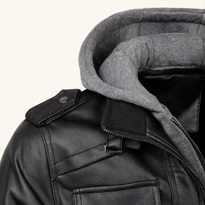 The St Andrews Men’s Retro Hooded Leather Jacket with Pockets