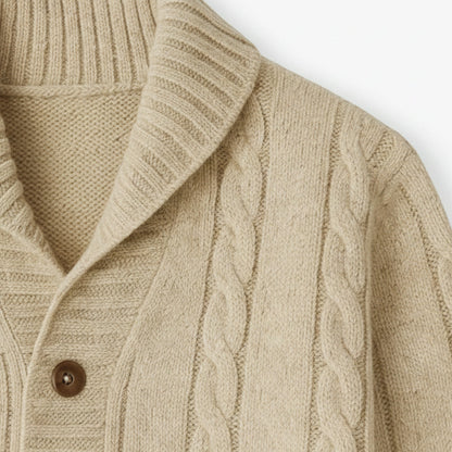 The Carlton Men’s Beige Cable Knit Merino Wool Cardigan