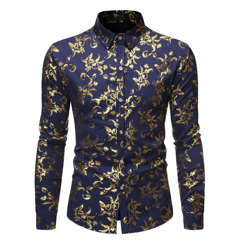 Giovanni Gold Print Party Shirt for All Occasions