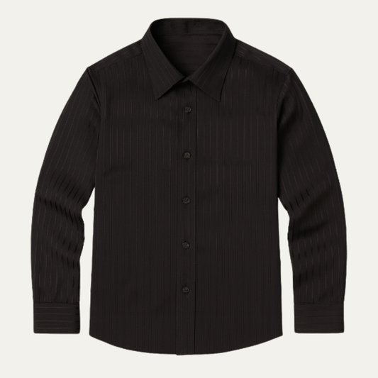 The Palermo Men’s Textured Pleated Formal Button Up Dress Shirt – Black