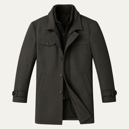 The Windermere Men’s Smart Wool Blend Jacket with Zipper and Button Closure