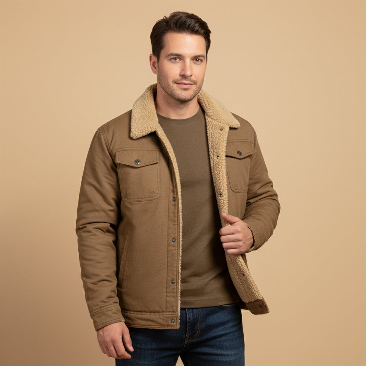 The Piombino Men’s Sherpa Lined Padded Bomber Jacket with Shearling Collar