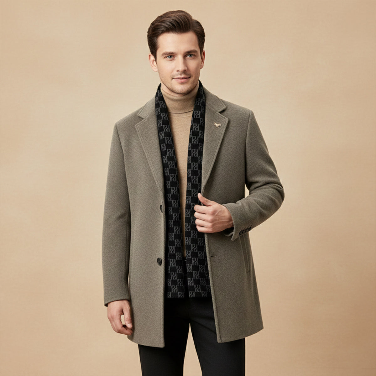 The Brighton Men's Warm Fur Lined Winter Coat with Scarf