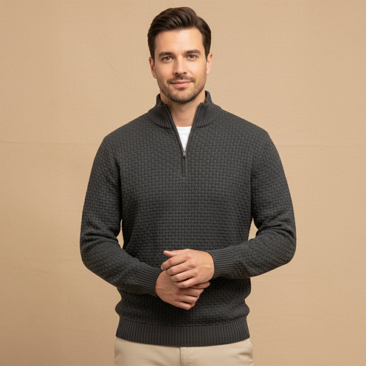 The Lignano Men’s Textured Quarter Zip Knit Sweater