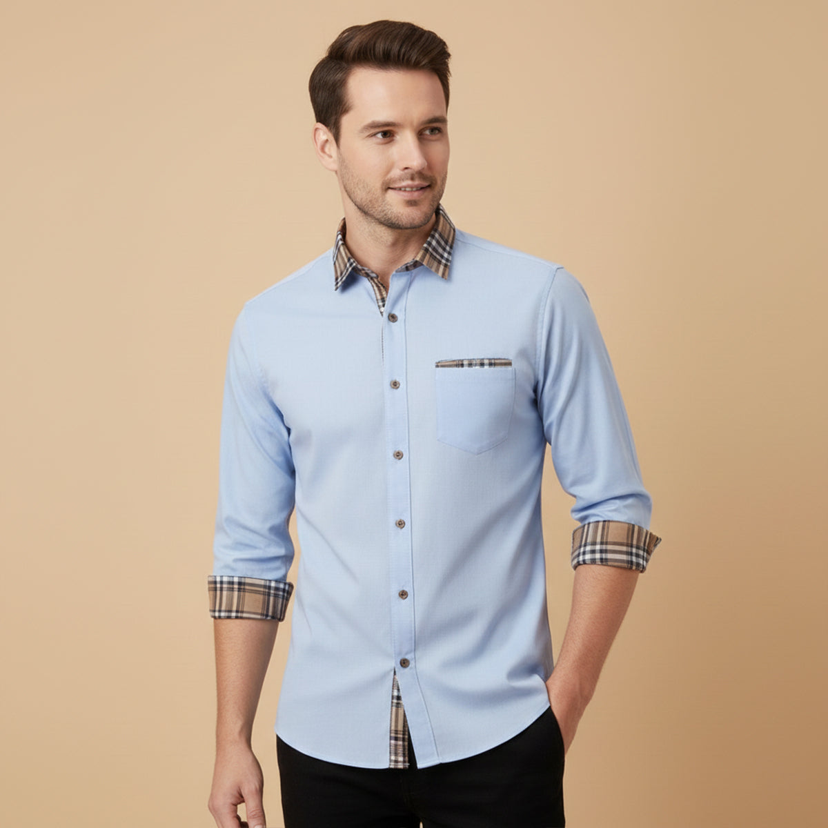 The Gorizia Men’s Trendy Contrast Trim Button Up Shirt