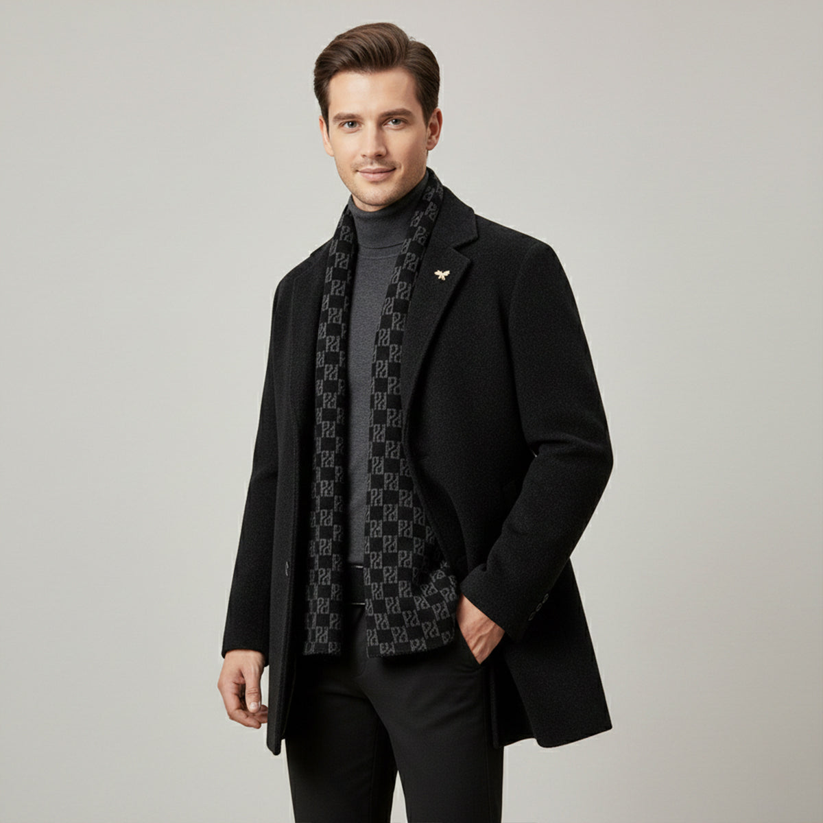 The Brighton Men's Warm Fur Lined Winter Coat with Scarf