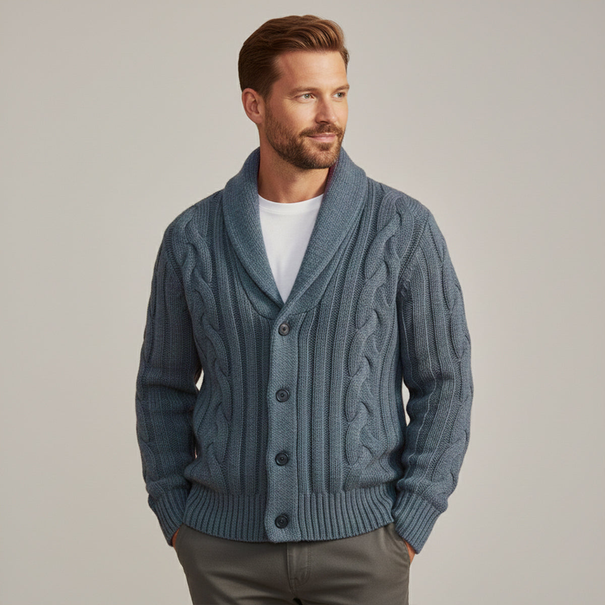 The Florence Men’s Winter Button Up Cable Knit Shawl Collar Cardigan