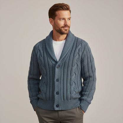 The Florence Men’s Winter Button Up Cable Knit Shawl Collar Cardigan