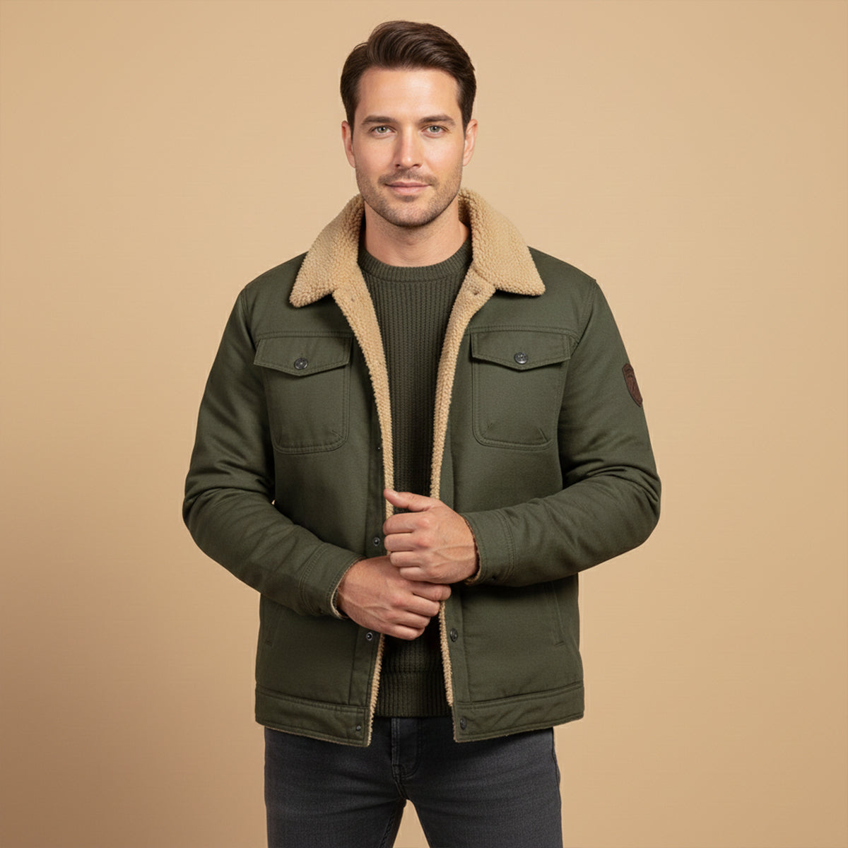 The Piombino Men’s Sherpa Lined Padded Bomber Jacket with Shearling Collar