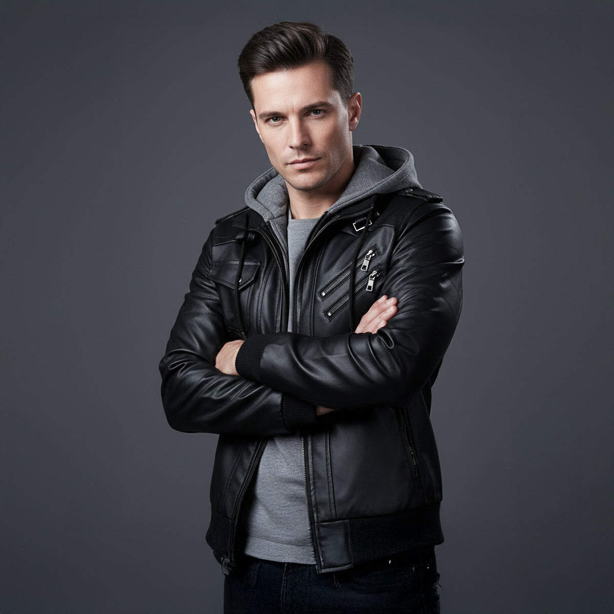 The St Andrews Men’s Retro Hooded Leather Jacket with Pockets