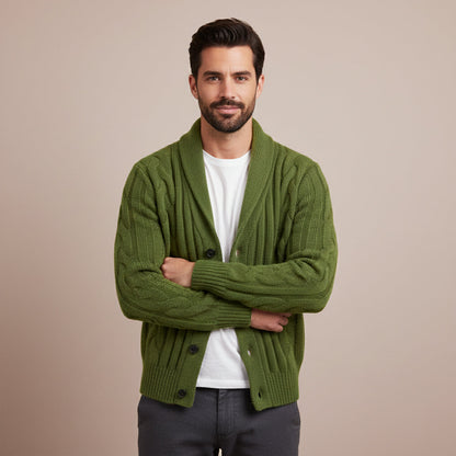 The Florence Men’s Winter Button Up Cable Knit Shawl Collar Cardigan