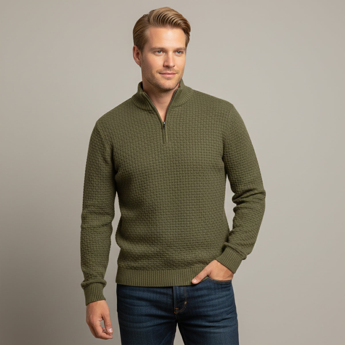 The Lignano Men’s Textured Quarter Zip Knit Sweater