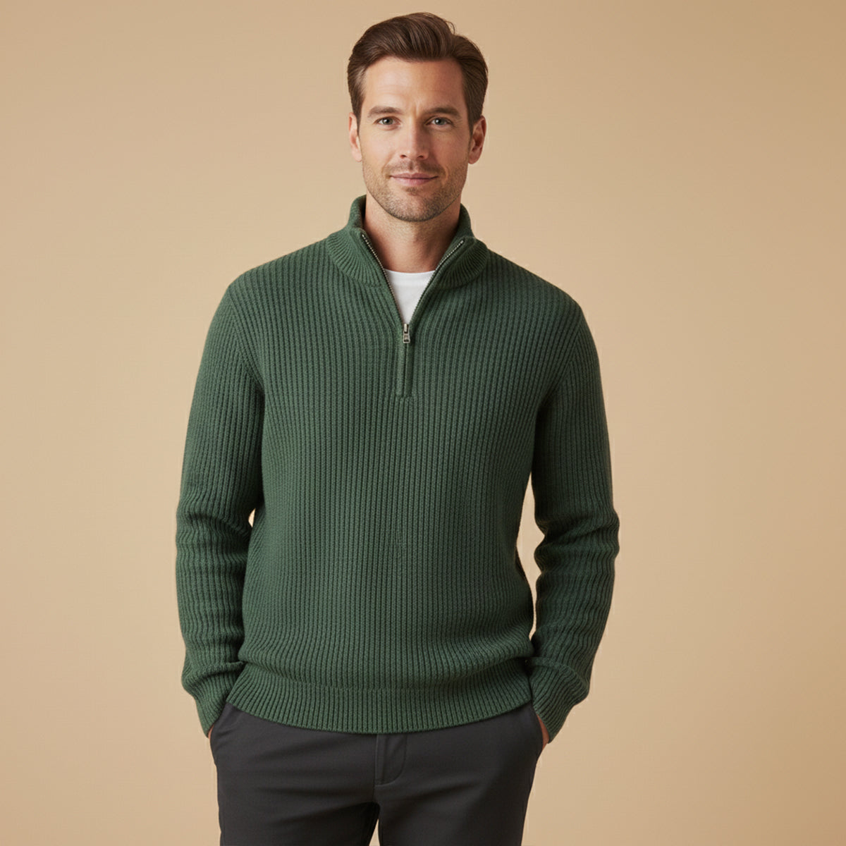 The Vicenza Men’s Soft Knit Cashmere Half Zip Sweater