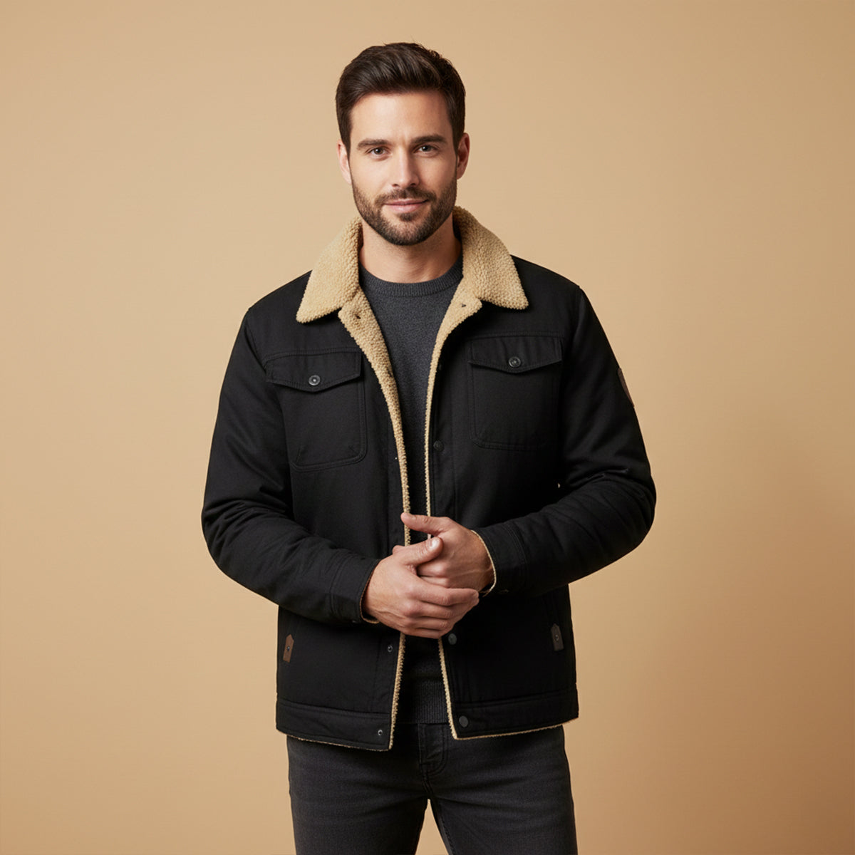 The Piombino Men’s Sherpa Lined Padded Bomber Jacket with Shearling Collar