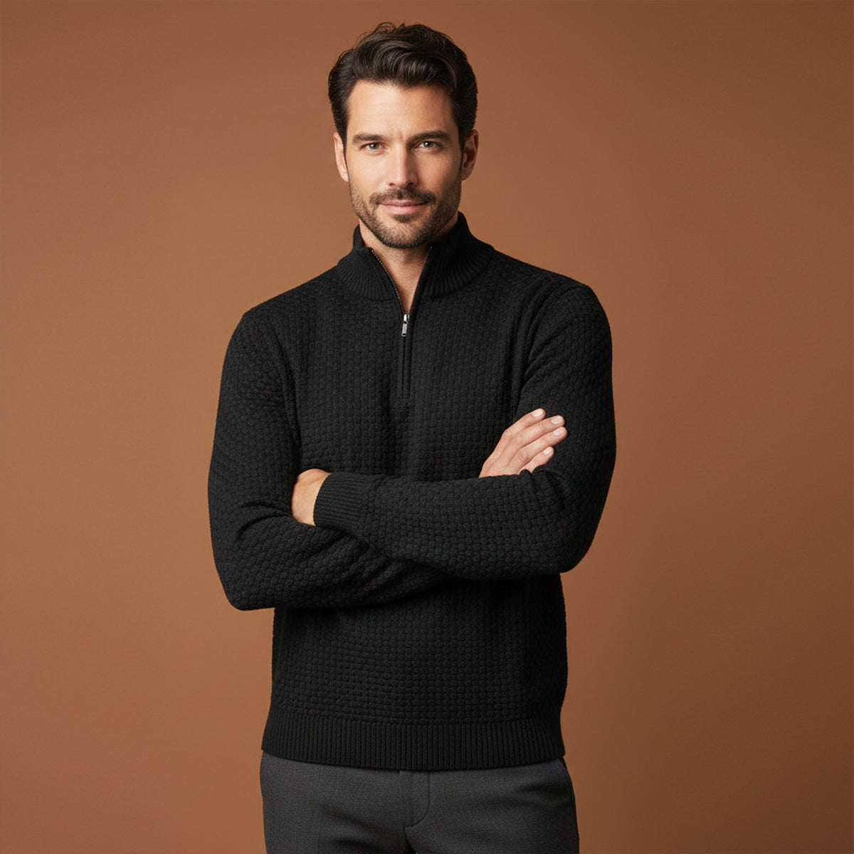 The Lignano Men’s Textured Quarter Zip Knit Sweater