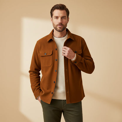 The Hyatt Men's Camel Suede Overshirt - Slim Fit Luxury Jacket with Pockets