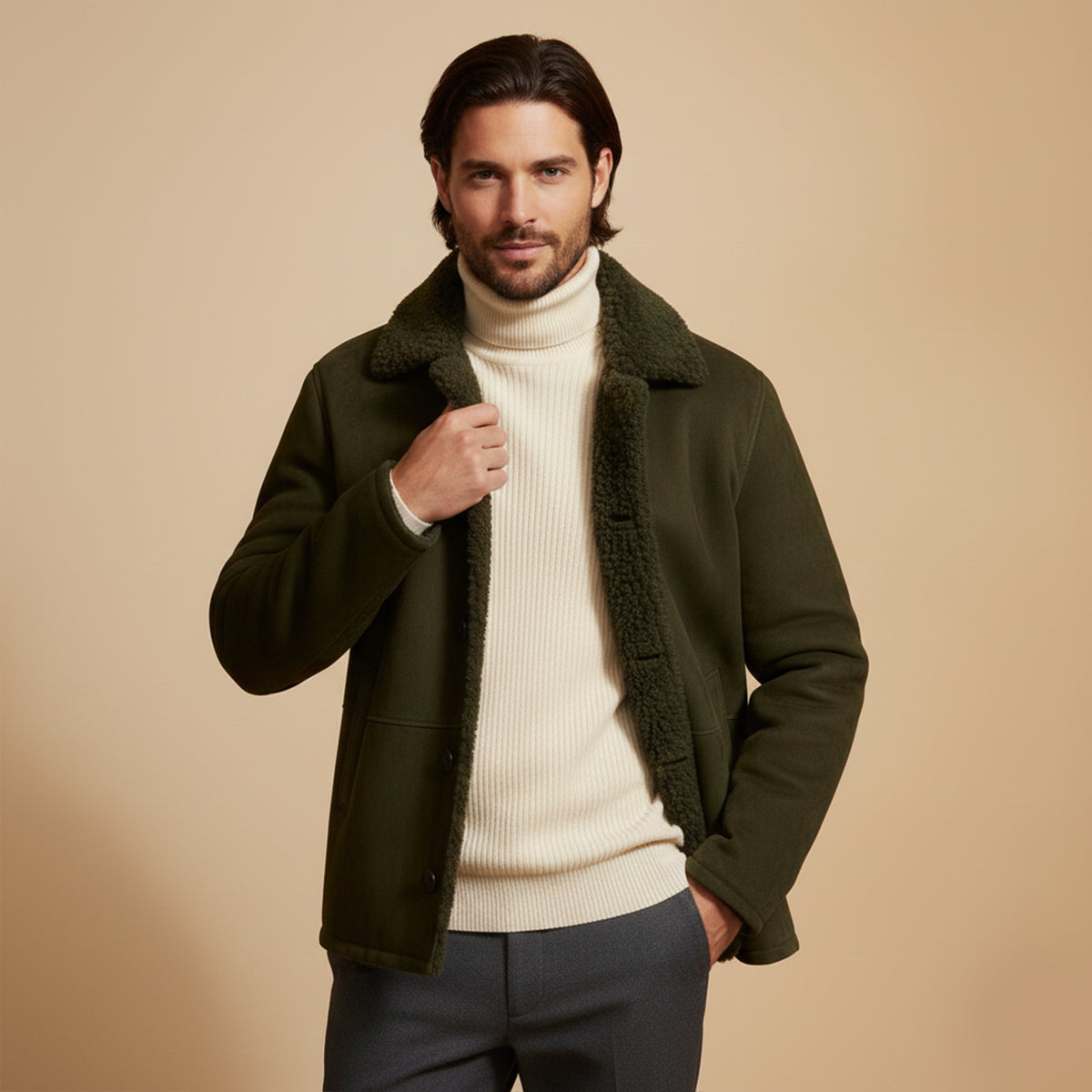 The Ashen Shearling Coat – Men’s Classic Winter Overcoat