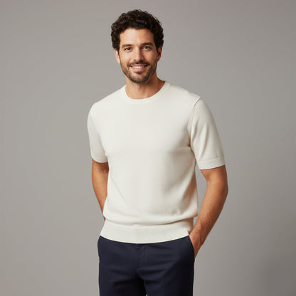 The Evoque Men’s Slim Fit Cashmere Shirt – Lightweight Short Sleeve Knit