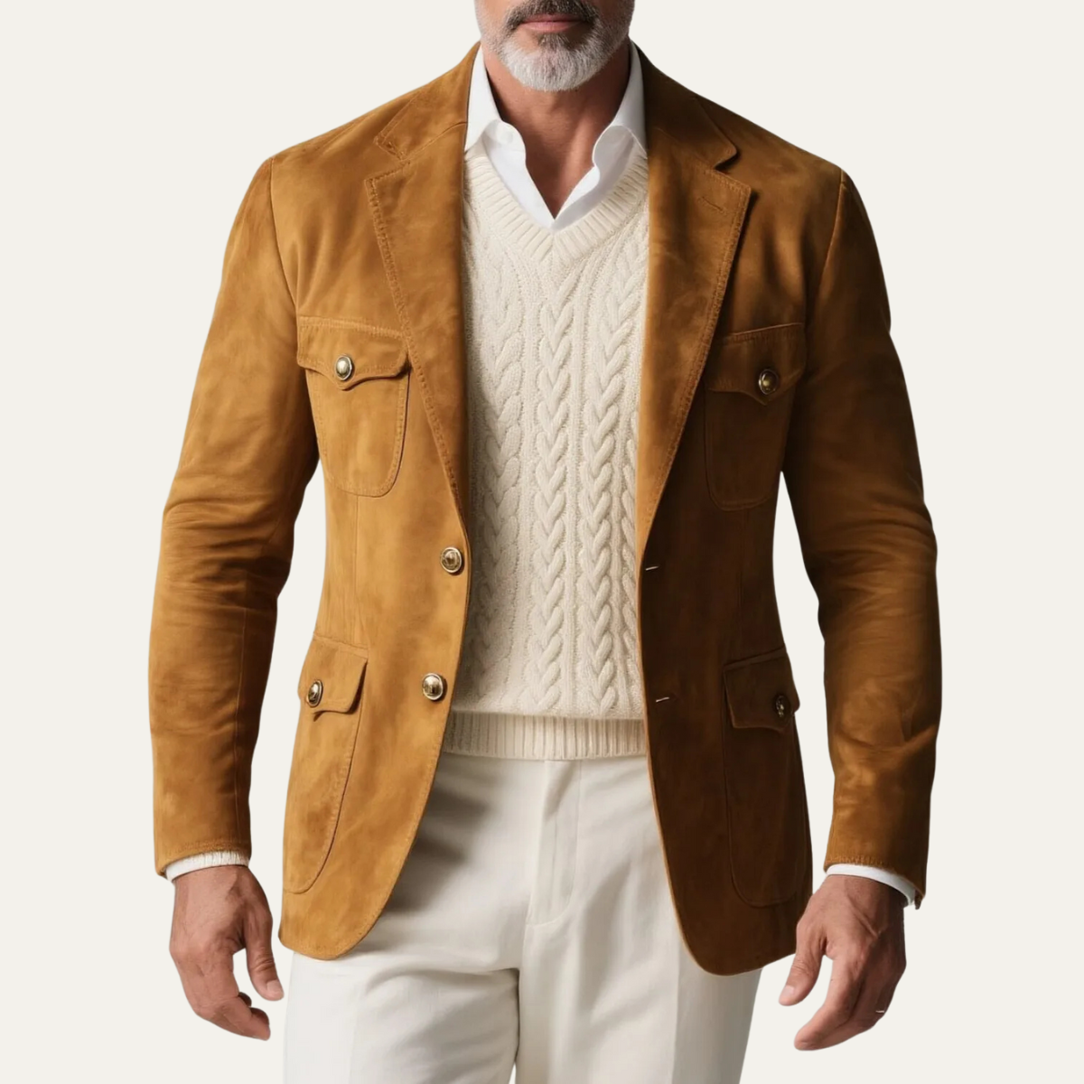 The Timberlake Men's Retro Tan Suede Blazer with Pockets