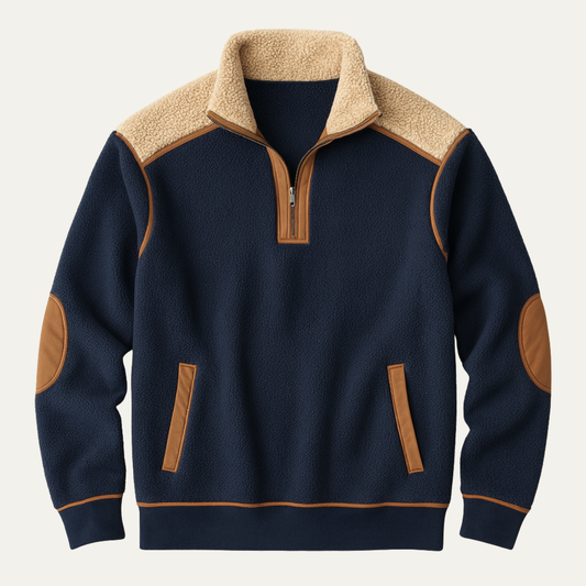 The Willowfall Men's Warm Color Block Sherpa Fleece Half Zip Sweater