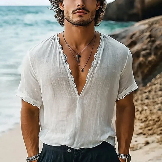 Luciano Men's Boho Summer Cotton Shirt for Beachwear